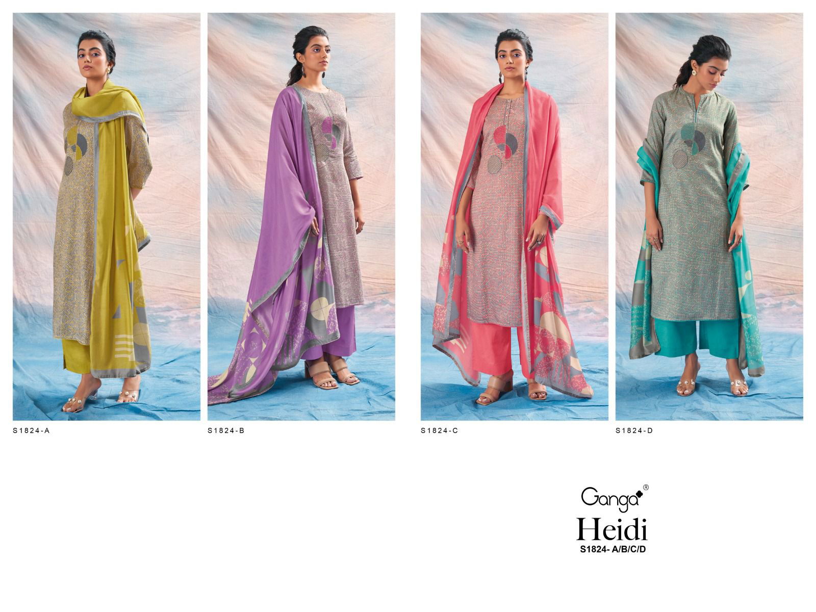 Heidi S1824 By Ganga Printed Designer Salwar Suits Catalog
